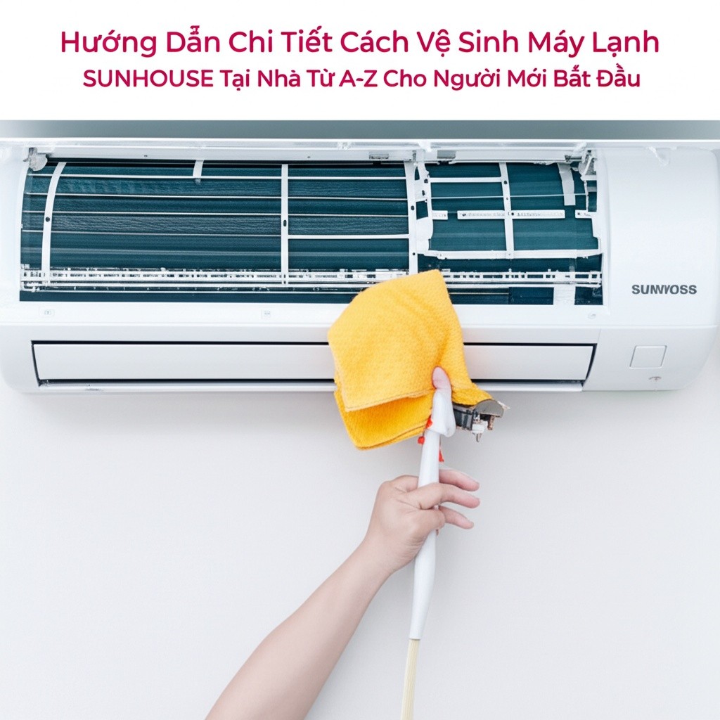 Hình minh họa cho bài viết: Hướng Dẫn Chi Tiết Cách Vệ Sinh Máy Lạnh SUNHOUSE Tại Nhà Từ A-Z Cho Người Mới Bắt Đầu